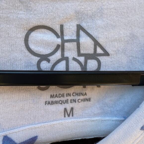 Chaser White Blue Star Print Long Sleeve Top w/ Back Cutout Size M - Picture 2 of 5